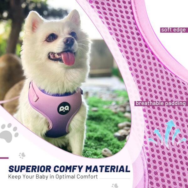 QQPETS Dog Harness Collar Leash with Poop Bag Holder 4 PCS Set, Adjustable No Pull Soft Mesh Padded Vest for Small Medium Large Pet Puppy Outdoor Walking (Gradient Purple, S (Chest 16.1”-22”)) - Image 3