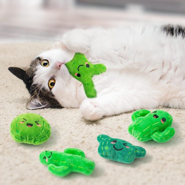 MALLMALL6 Catnip Toys for Cat - 5Pcs Cactus Prickly Plants Catmint Interactive Cat Toy for Indoor Cats, Soft Plush Green Cat Supplies, Kitten Teething Chew Toy Set, Cute Pet Gifts for Cat Lover - Image 4