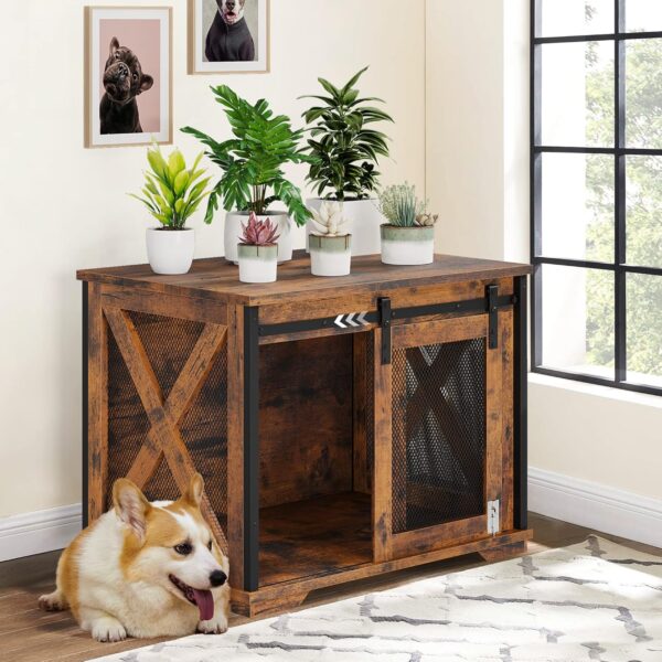 IDEALHOUSE 37'' Dog Crate Furniture Side End Table with Flip Top and Movable Divider, Wooden Dog Crate Table Large, Style Dog Kennel Side End Table - Image 4