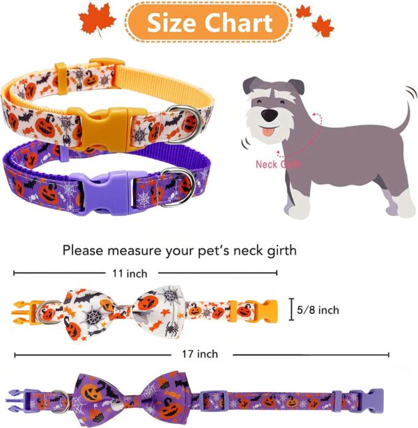 Halloween Dog Collar with Bow Tie, Holiday Pumpkin Jack-O-Lantern Collar for Small Medium Large Dogs Pets Puppies - Image 3