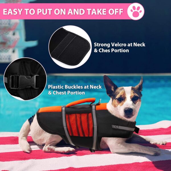 Queenmore Small Dog Life Jacket, Adjustable Pet Life Vest for Small and Medium Dogs with High Buoyancy, Rescue Handle, Reflective Bands for Boating, Canoeing, Swimming - Image 4