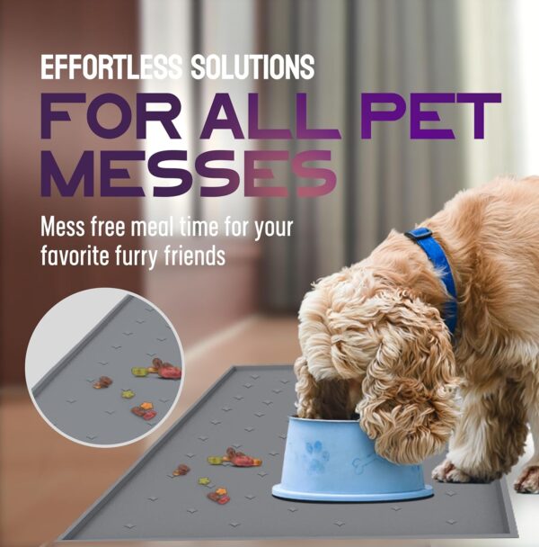 Dog Food Mat - Raised Edges Cat Food Mat Prevent Spills – 100% Waterproof Dog Mat for Food and Water Protect Floors - Easy Clean Dog Bowl Mats for Food and Water, Silicone Pet Food Mat - Image 5