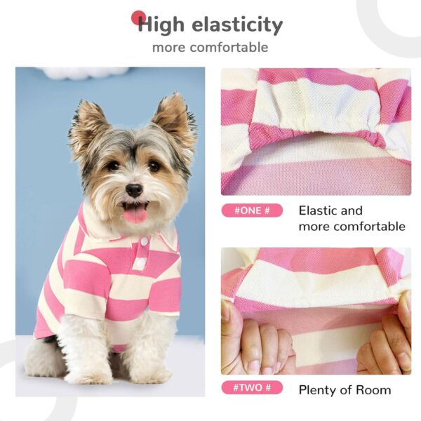 2 Pieces Stripe Dog Shirts Breathable Polo T-Shirts for Small Dogs Cats Girl Boy Puppy Sweatshirt for Chiuahaha Poodle Teacup Shihtzu Yorkie Small Pet Doggy Clothes Apparel（Pink+Red,Small） - Image 5