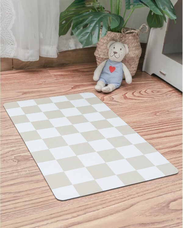 Ralxion Checkered Dog Feeding Mat, Absorbent Mats for Dog Food and Water Bowl, Dispenser, Retro Aesthetic Beige Khaiki Checkerboard Pet Placemat for Dogs, Cats, Puppy Accessories, 16" X 24”