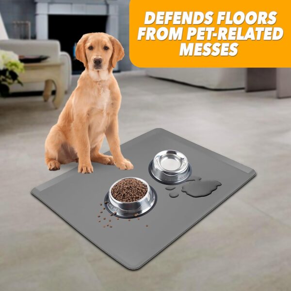 Skywin Pet Food Mat - 28 x 30” Dog Food Mat, Silicone Cat Food Mat, Non Slip Cat Dog Mat for Food and Water, Dog Bowl Mat, Floor Protector Dog Food Mats for Floors Waterproof, Pet Supplies (Grey) - Image 3