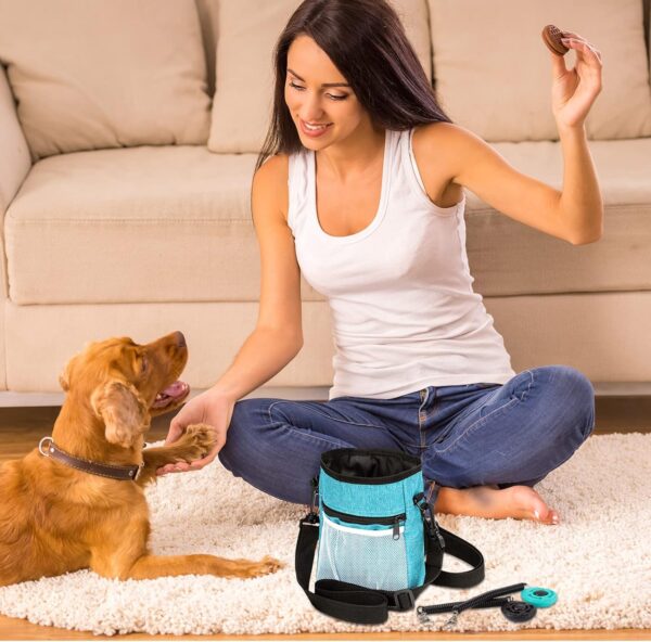 Weewooday Dog Clicker Training Kit, 1 Dog Treat Training Pouch and 2 Pieces Pet Training Clicker with Wrist Strap, Built in Poop Bag Dispenser Easily Carrying Pet Toys Treats (Blue, Solid Pattern) - Image 4