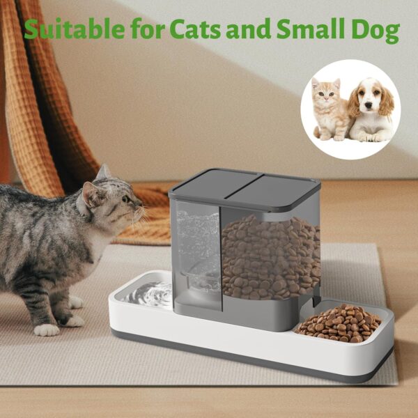 Automatic Small Pet Feeder and Water Dispenser, 2 in 1 Gravity Cat Auto Pet Feeder and Waterer Set Feeder Dish for Small Medium Pets Dog Puppy Kitten (Grey) - Image 6