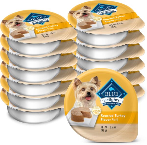 Blue Buffalo Delights Natural Adult Small Breed Wet Dog Food Cups, Pate Style, Roasted Turkey Flavor in Savory Juice 3.5-oz (Pack of 12)