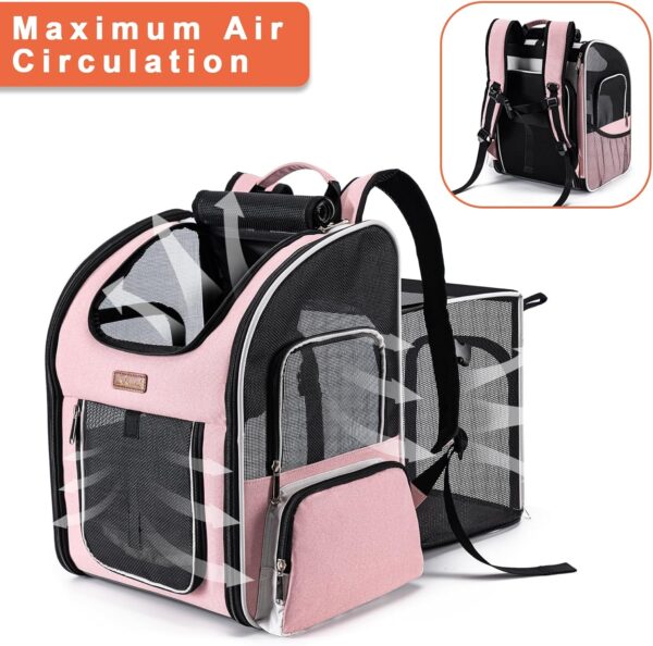 Cat Backpack Carrier, Dog Backpack Carrier for Small Dogs Medium Cats, Airline Approved Expandable Pet Backpack Carrier for Small Dogs Puppies Medium Cats Fit Up to 18 Lbs, Pink - Image 4