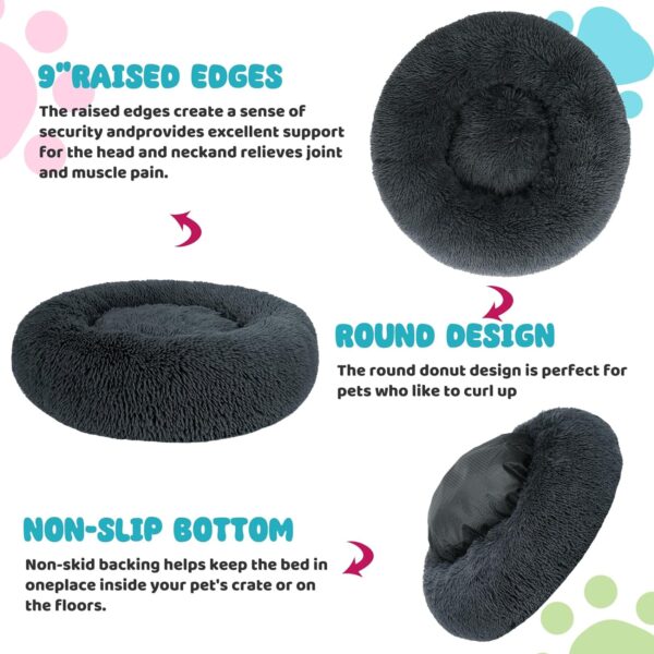 Calming Dog Bed, Anti-Anxiety Warming Cozy Soft Donut Dog Bed, Fluffy Faux Fur Plush Dog Bed for Medium Dogs, Machine Washable.(Grey, 30x30in) - Image 3