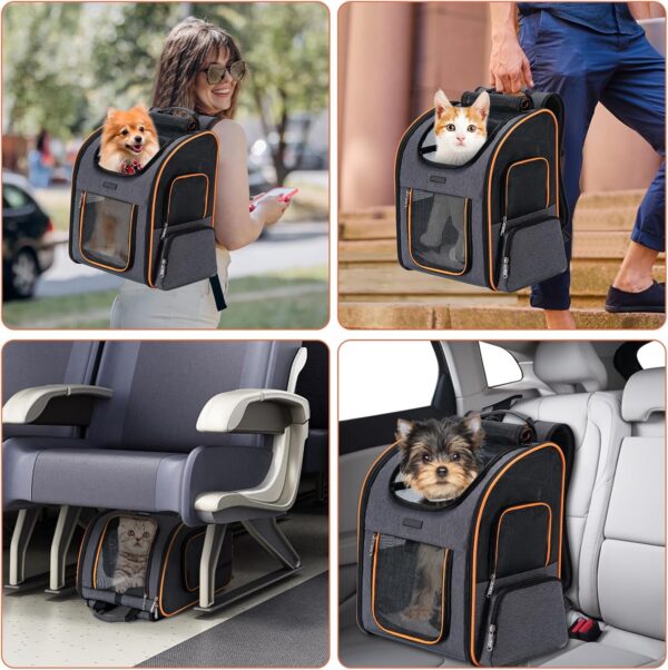 Cat Backpack Carrier, Dog Backpack Carrier for Small Dogs Medium Cats, Airline Approved Expandable Pet Backpack Carrier for Small Dogs Puppies Medium Cats Fit Up to 18 Lbs, Grey - Image 6