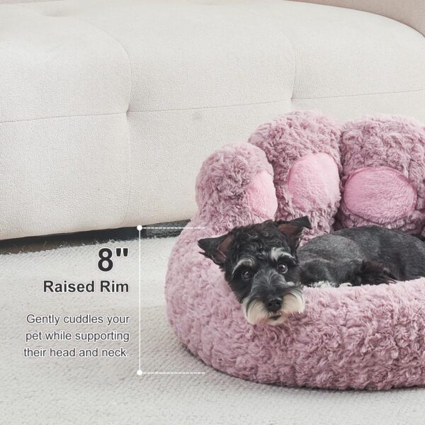 Jiupety Pet Round Bed of Paw Shape, Calming Donut Dog Bed for Medium and Small Dog, Faux Fur Cat Bed, Comfortable and Soft Puppy Bed, Machine Washable, Large Size (26"×26"×8"), Purple. - Image 2