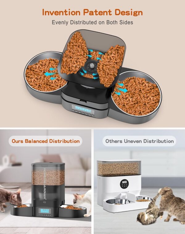 HoneyGuaridan 3.5L Automatic Cat Feeder for Two Cats, Cat Food Dispenser with Stainless Steel Bowl,Timed Cat Feeder Programmable 1-6 Meals Control, Dual Power Supply,10s Meal Call Black - Image 2