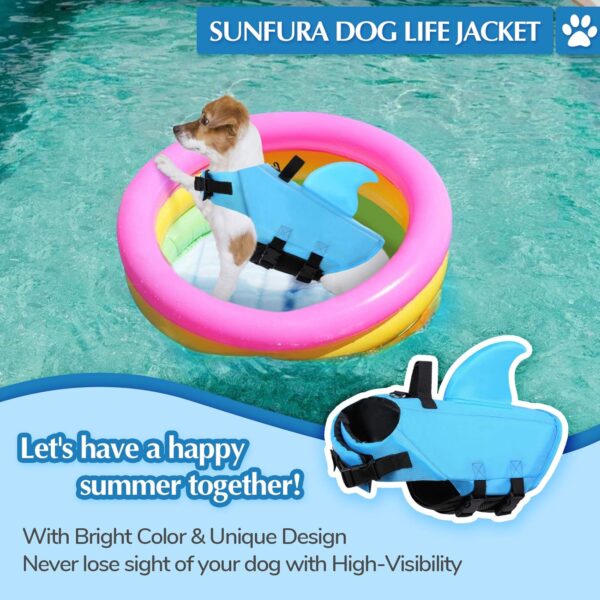 SUNFURA Dog Shark Life Jacket, Adjustable Dog Life Vests for Swimming, Ripstop Dog Lifesaver Puppy Life Jackets with High Flotation, Pet Life Preserver Swimsuits for Small Medium Dogs, Blue S - Image 2