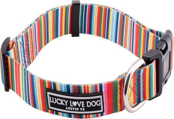 Lucky Love Dog Collars, Rainbow Stripes Pattern Dog Collar for Medium Dogs, Comfortable & Soft Cute Girl or Boy Dog Collar, Hippie, Medium