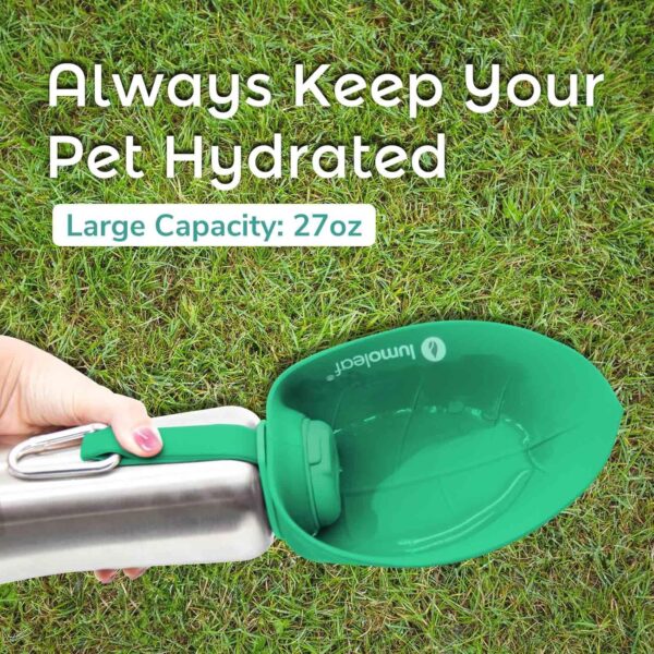 LumoLeaf Portable Dog Water Bottle 27 OZ, Stainless Steel Pet Travel Water Bottle Dispenser for Walking, Hiking and Outdoor, Portable Water Bowl for Large Dogs (Green) - Image 3