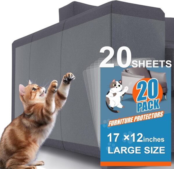 20Pack Anti Cat Scratch Furniture Protector - Large Size 17x12 inch Couch Corner Protectors for Cats Tape - Anti Scratching Sticky Tape Cat Repellent Mat, Furniture and Door Protection