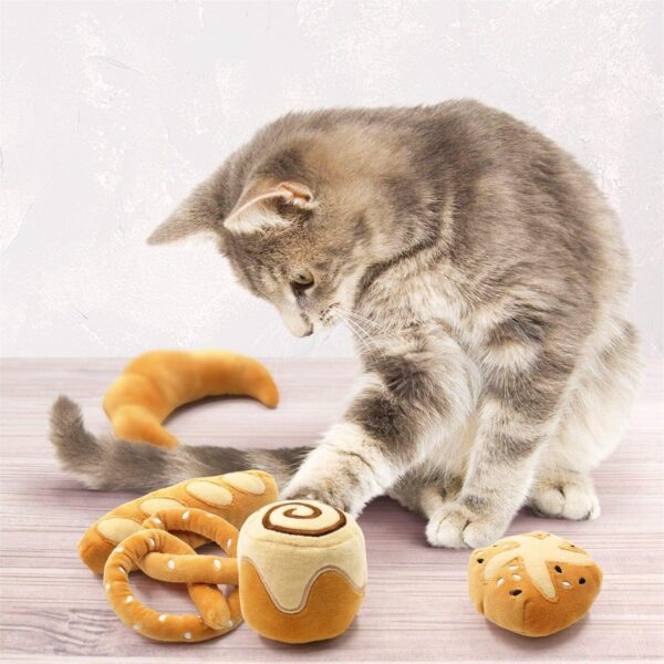 Bread Catnip Toys Cat Toys for Indoor Cats Interactive Toys for Cat Lover Gifts Kitten Chew Bite Kick Toys Baguette Croissant Pretzel Toast Bun Cinnamon Roll Plush Catmint Pet Birthday Presents - Image 4