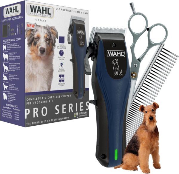 Wahl Power Pro Lithium Ion Rechargeable Cordless Dog Grooming Kit - Heavy Duty Cordless Electric Dog Clippers for Grooming The Thickest Coats - Model 3024675