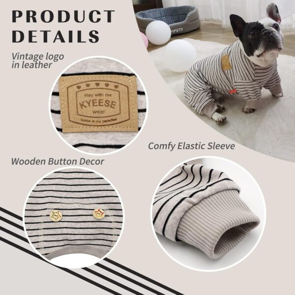 KYEESE Dog Pajamas Stripes 4 Legged Dog Jumpsuit Stretchable Pet Puppy Cat Pajamas Onesie Lightweight Dog Clothes, Ivory Brown, S - Image 4