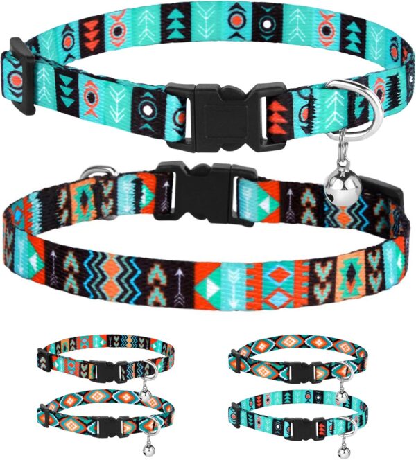 CollarDirect Cat Collar Breakaway Set of 2 PCS Tribal Pattern Aztec Pet Safety Adjustable Kitten Collar with Bell (Aztec + Ethnic)