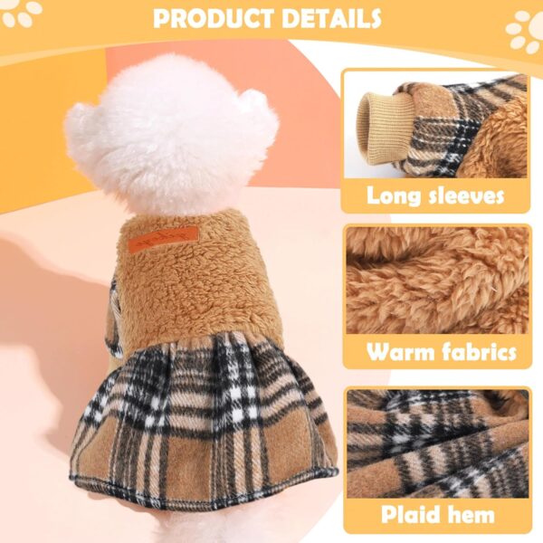 Dog Dress Fall Dog Clothes Dog Sweater Dress with Plaid Hem for Small Dogs Girl Winter Warm Fleece Dog Pullover Sweater Pet Clothes Dog Halloween Sweater Thanksgiving Dog Dresses Outfit XS Orange - Image 3