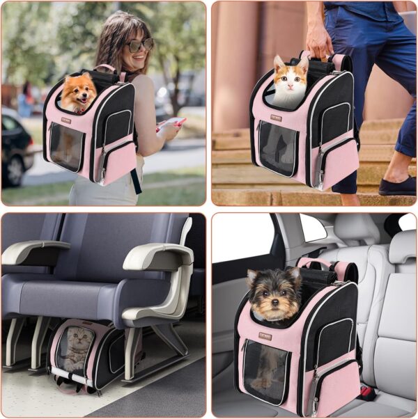 Cat Backpack Carrier, Dog Backpack Carrier for Small Dogs Medium Cats, Airline Approved Expandable Pet Backpack Carrier for Small Dogs Puppies Medium Cats Fit Up to 18 Lbs, Pink - Image 6