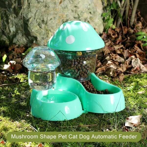 Pets Auto Feeder, Automatic Dog Gravity Food Feeder, Cat Water Dispenser, Mushroom Shape Dog Cat Water Food Container, Pet Food Bowl for Small Medium Dog Pets Puppy Kitten Blue - Image 2