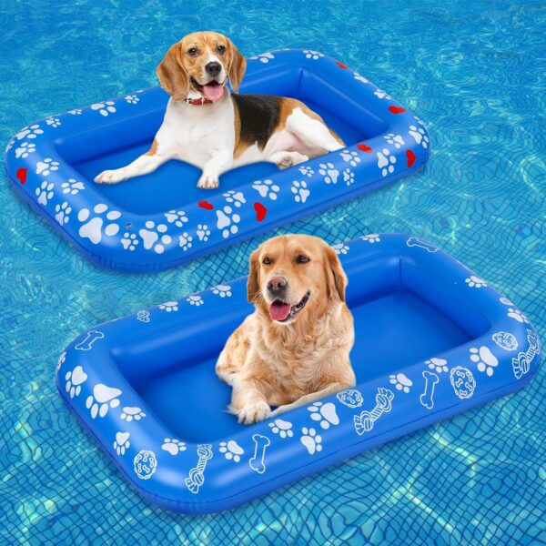 2 Pcs Inflatable Dog Floats for Pool Dog Pool Rafts Dog Boat for Large Dog Pet Swimming Floats Inflatable Floating Mat Pool Toy for Small Medium Dogs Puppies Cat Summer Swimming Pool