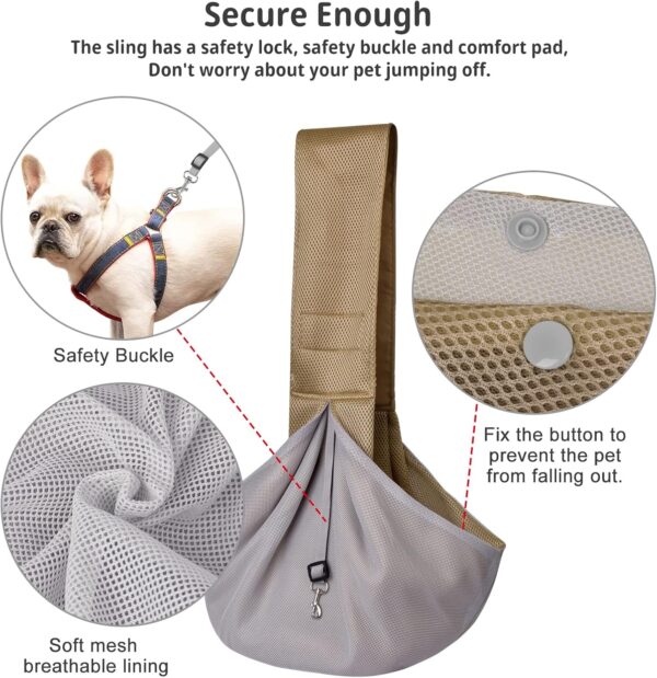 CUBY Dog and Cat Sling Carrier Puppy Breathable Mesh Sling Carrier for Outdoor Travel Dog Carring Carrier for Small Dogs（Khaki） - Image 2