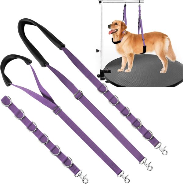 Dog Grooming Belly Strap - Dog Grooming Table Arm Extender with Clamp Extension Loop Bathing Restraint Leash No Sit Haunch Holder for Small & Medium Dog Hair Cutting Washing (Purple)