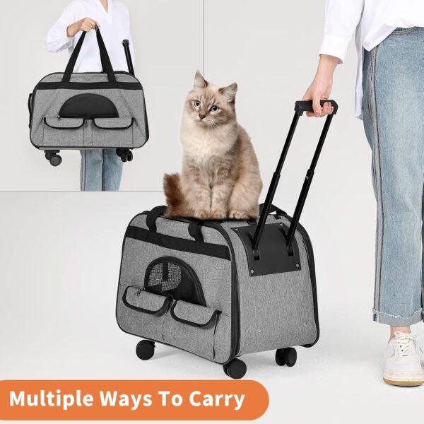 Large Rolling Cat Carrier with on Wheels, Small Dog Pet Car Travel Carrier Collapsible Bag with Rollers Wheels, Carrier for Cats Up to 35 LBS/Dog Puppy Under 16 LBS (Large Size, Not for Airplane) (L1) - Image 4