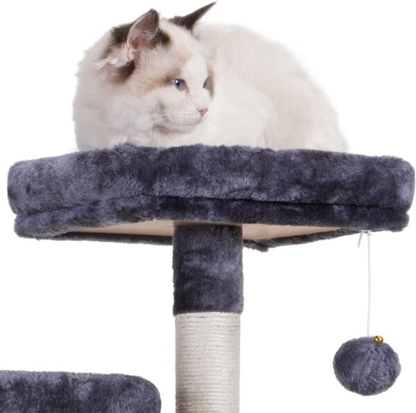 Heybly Cat Tree, Cat Tower for Indoor Cats,Multi-Level Cat Furniture Condo for Cats with Padded Plush Perch, Cozy Basket and Scratching Board Smoky Gray HCT014G - Image 9