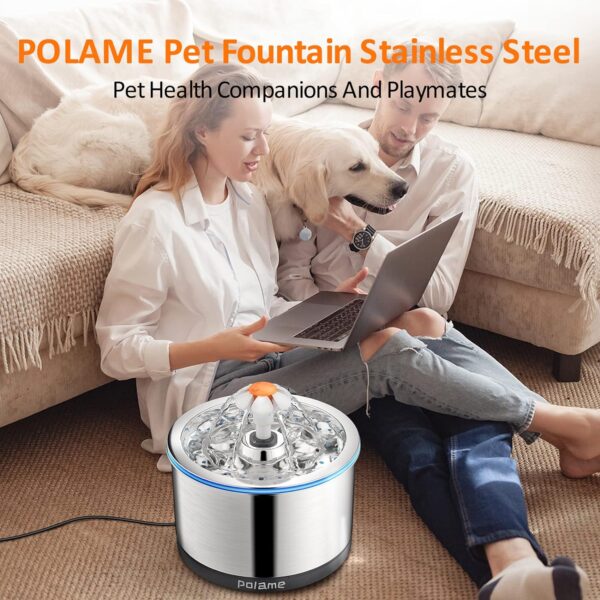 Cat Water Fountain Stainless Steel, Ultra-Quiet Cat Fountains for Drinking, Metal Cat Fountain Pet Water Fountain for Cats Inside, 84oz/2.5L with Three Water Flow for Cats, Dogs - Image 6