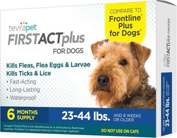 FirstAct Plus Flea Treatment for Dogs, Medium Dogs 23-44 lbs, 6 Doses, Same Active Ingredients as Frontline Plus Flea and Tick Prevention for Dogs