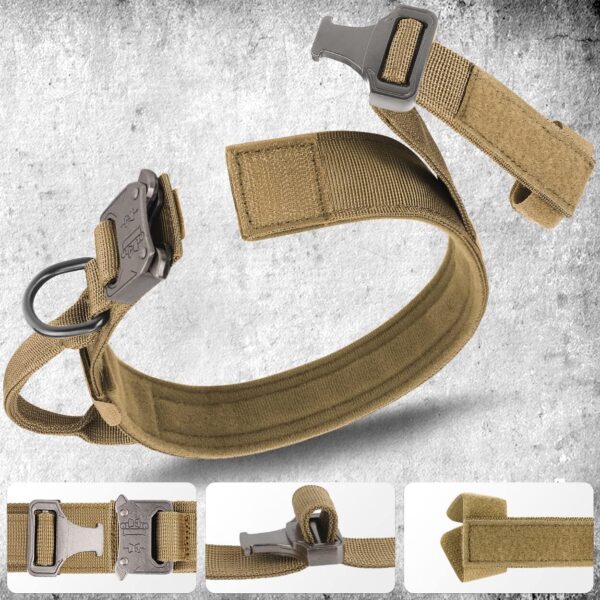 Strong Tactical Dog Collar, Military Dog Collar with Durable Handle, Thick Wide Heavy Duty Dog Collars with Metal Buckle for Medium Large and Extra Large Dogs(Khaki Brown,L) - Image 4