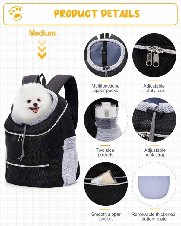 Medium Pet Dog Carrier Backpack Adjustable Dog Front Carrier, Dog Travel Backpack Carrier for Hiking Camping for Small Medium Dogs Cats and Rabbit (M (5-10lbs), Black) - Image 4