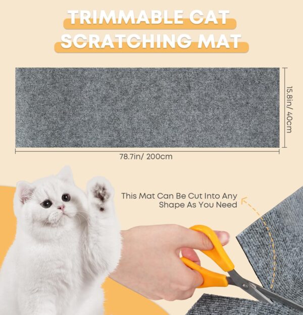 Trimmable Cat Scratching Mat, 78.7"x15.8" Self-Adhesive Cat Scratching Post Pad, Cat Tree Shelves Cover Replacement, DIY Versatile Protector for Steps, Couch and Furniture - Image 4