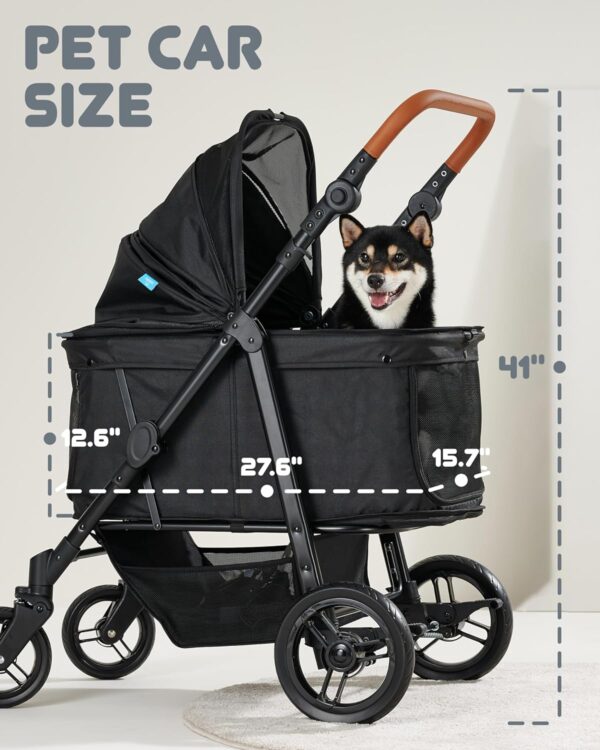 Medium Pet Stroller for Dogs Up to 66lbs, Adjustable Handle, 180 ̊ Canopy, 4 Wheels for Medium/Large Dogs and Cats, Waterproof Pad - Image 6