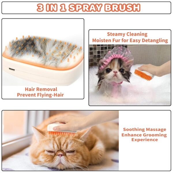 3 in 1 Steam Cat Hair Brush: Spray, Massage and Bath Cleaning for Dogs and Cats, Soft Silicone Brush for Hair Removal, Self-Cleaning Feature for Easy Use - Image 2