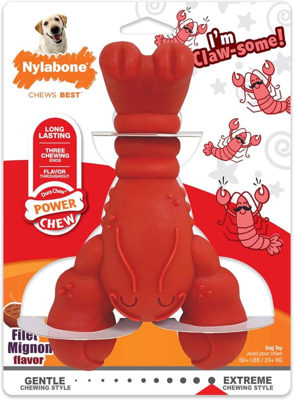 Nylabone Lobster Dog Toy Power Chew – Cute Dog Toys for Aggressive Chewers – with a Funny Twist! Filet Mignon Flavor, X-Large/Souper - Image 12