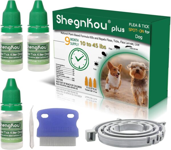 Natural Protection: Dog Flea and Tick Treatment, Potent Spot-On Solution for Small-Medium Dogs 4-44 lbs, (9 Month Supply)