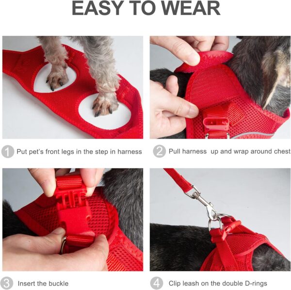 PetiFine Extra Small Step in Dog Harness and Leash Set, Cat Harness and Leash Escape Proof, All Weather Mesh Reflective, Step-in Air Vest Harnesses for Puppy(XXS, Red) - Image 5