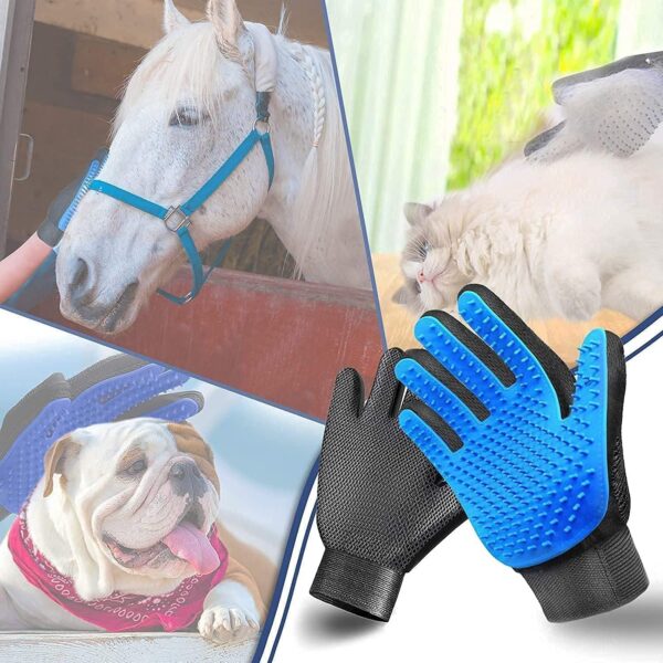 Pet Grooming Glove Hair Remover Brush Gentle Deshedding Efficient Pet Mitt Pet Massage Gloves Left & Right Hand Draw Dogs Cats Horses Long Short Fur (1Pair Left & Right Hand (Blue)) - Image 5