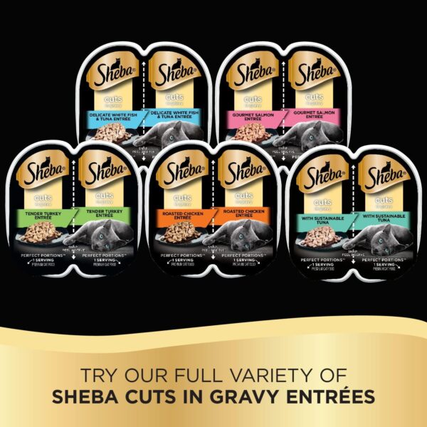 SHEBA PERFECT PORTIONS Cuts in Gravy Adult Wet Cat Food Trays, Roasted Chicken, Gourmet Salmon, and Sustainable Tuna Entrée, Easy Peel Twin-Pack - 18 Count (Pack of 2) - Image 5