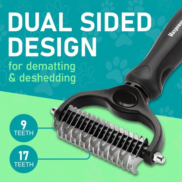 Maxpower Planet Pet Grooming Brush - Double Sided Shedding, Dematting Undercoat Rake for Dogs, Cats - Extra Wide Dog Grooming Brush, Dog Brush for Shedding, Cat Brush, Reduce Shedding by 95%, Black - Image 2