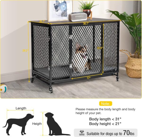 Aivituvin Dog Crate Furniture Movable Side End Table Indoor Dog Kennel for Small Medium Large Dogs Double-Doors Wooden Dog House with Cushion, Tray, Wire Floor(38.6") - Image 6