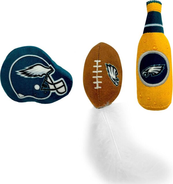 BEST PLUSH CAT TOY NFL PHILADELPHIA EAGLES Complete Set of 3 piece Cat Toys filled with Fresh Catnip. Includes: 1 Helmet Cat Toy, 1 Football Cat Toy with Feathers & 1 Beer Bottle. Beautiful Team LOGOS - Image 6