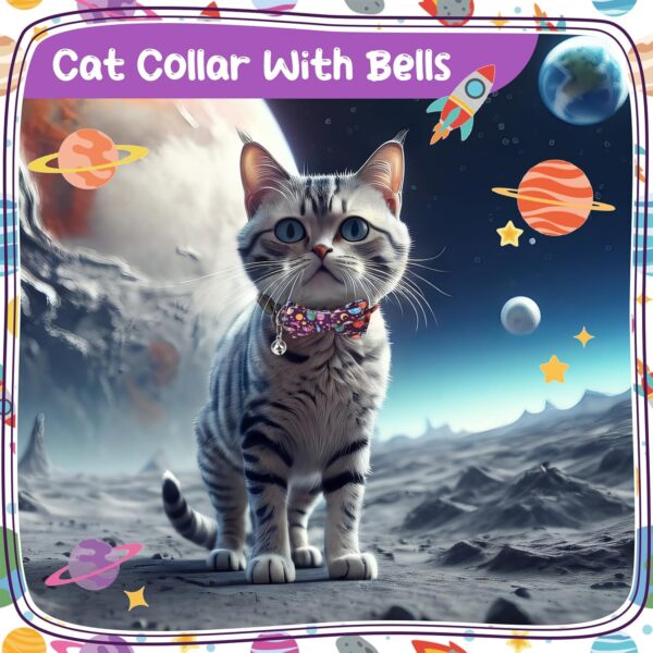 4 Pack Bowtie Cat Collar with Bells, Adjustable Breakaway Cat Collar Cute Space Kitten Collar with Removeable Bow for Boy and Girl Cats - Image 6