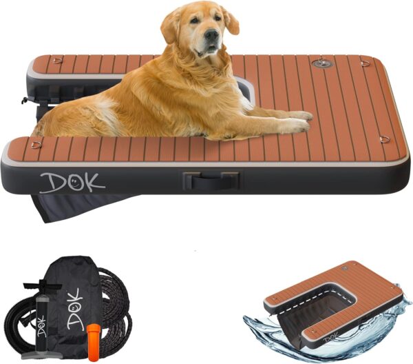 DOK Dog-DOK Inflatable Dock Platform: Safe & Easy Water Access for Dogs Up to 230 lbs; Floating Non-Slip EVA Foam with Dog Boat Ramp for Pool, Dock, & Lake | Military Grade & High Visibility